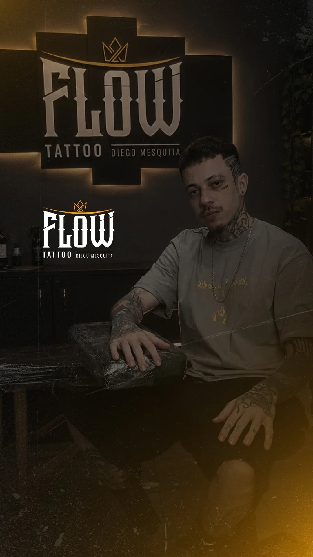 Diego Mesquita no estúdio Flow Tattoo
